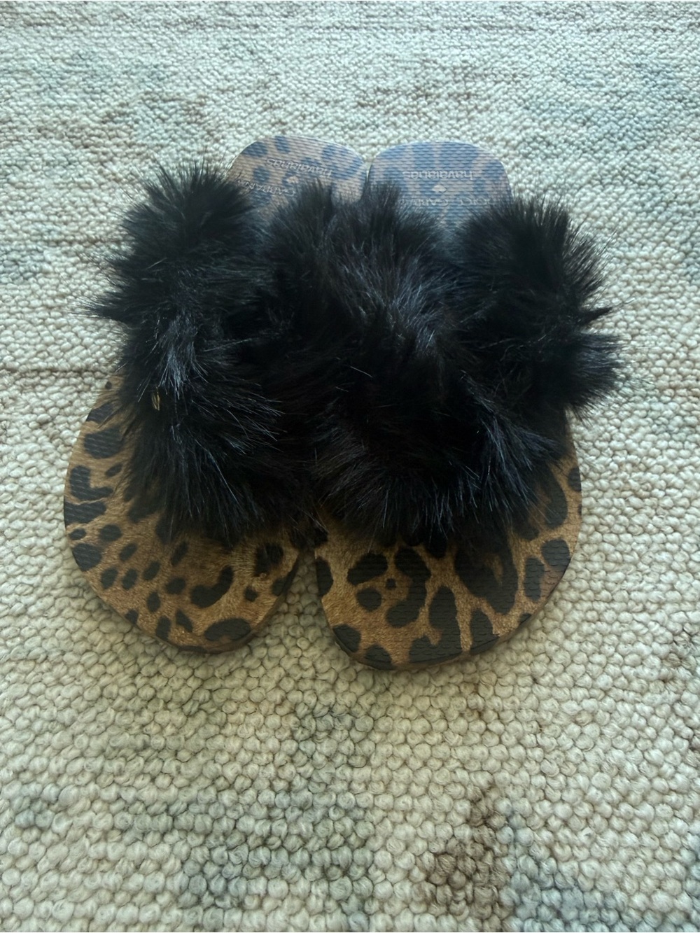 Dolce & Gabbana Black Fur Leopard Print Slide Sandals